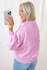 Pink Raw Edge Ribbed Detail Drop Shoulder Sweater Sweaters JT's Designer Fashion