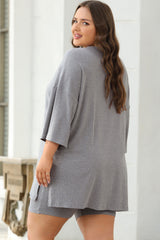Light Grey Solid Color Loose Tunic Top and Slim Shorts Set Short Sets JT's Designer Fashion