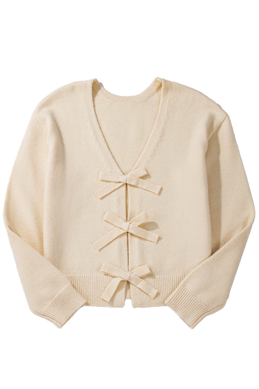 Jet Stream Bowknot Front Loose V Neck Knitted Cardigan Cardigans JT's Designer Fashion