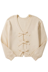 Jet Stream Bowknot Front Loose V Neck Knitted Cardigan Cardigans JT's Designer Fashion