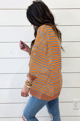 Brown Stripe Casual Stripe Colorblock Drop Shoulder Oversize Sweatshirt Sweatshirts & Hoodies JT's Designer Fashion
