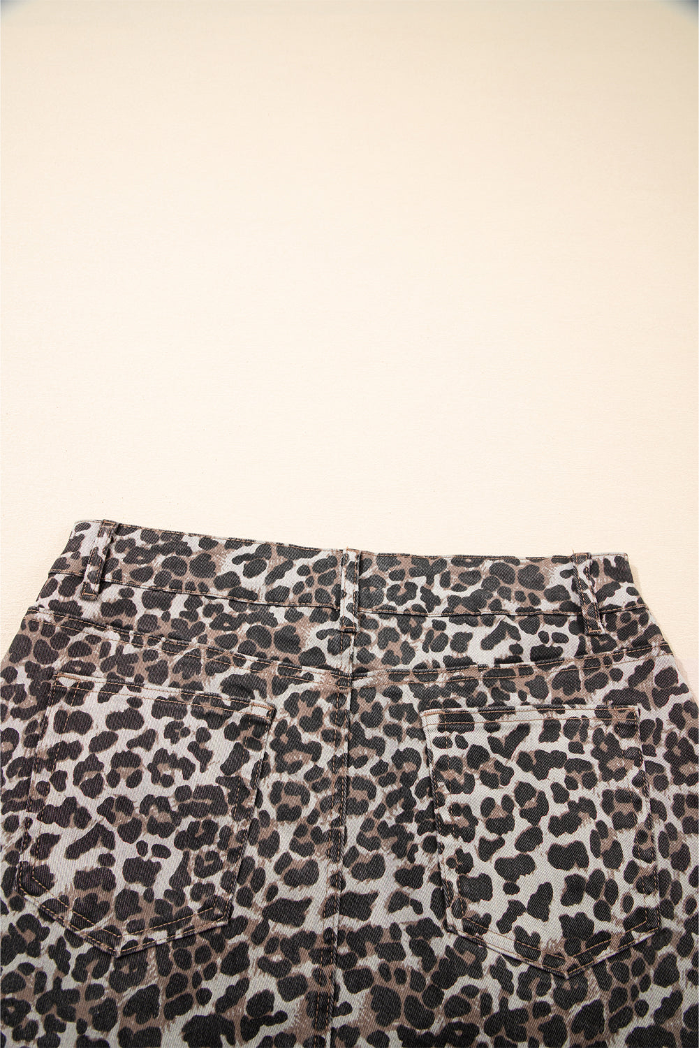 Khaki Leopard Denim Mini Skirt Skirts & Petticoat JT's Designer Fashion