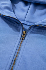 Sky Blue Casual Zipped Short Sleeve Hoodie and Shorts Set Short Sets JT's Designer Fashion