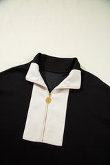 Black Contrast Zipped Stand Collared T Shirt and Short Set Short Sets JT's Designer Fashion