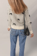 Beige Bow Decor Color Contrast Ribbed Edge Crew Neck Sweater Sweaters JT's Designer Fashion
