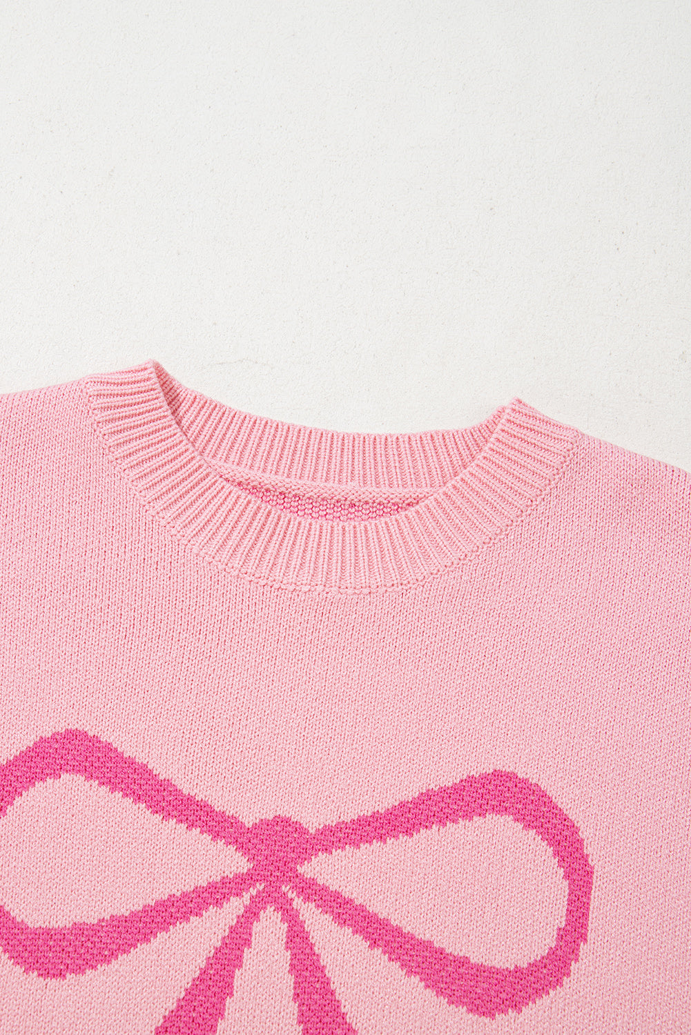 Pink Bow Graphic Drop Shoulder Round Neck Sweater Sweaters JT's Designer Fashion