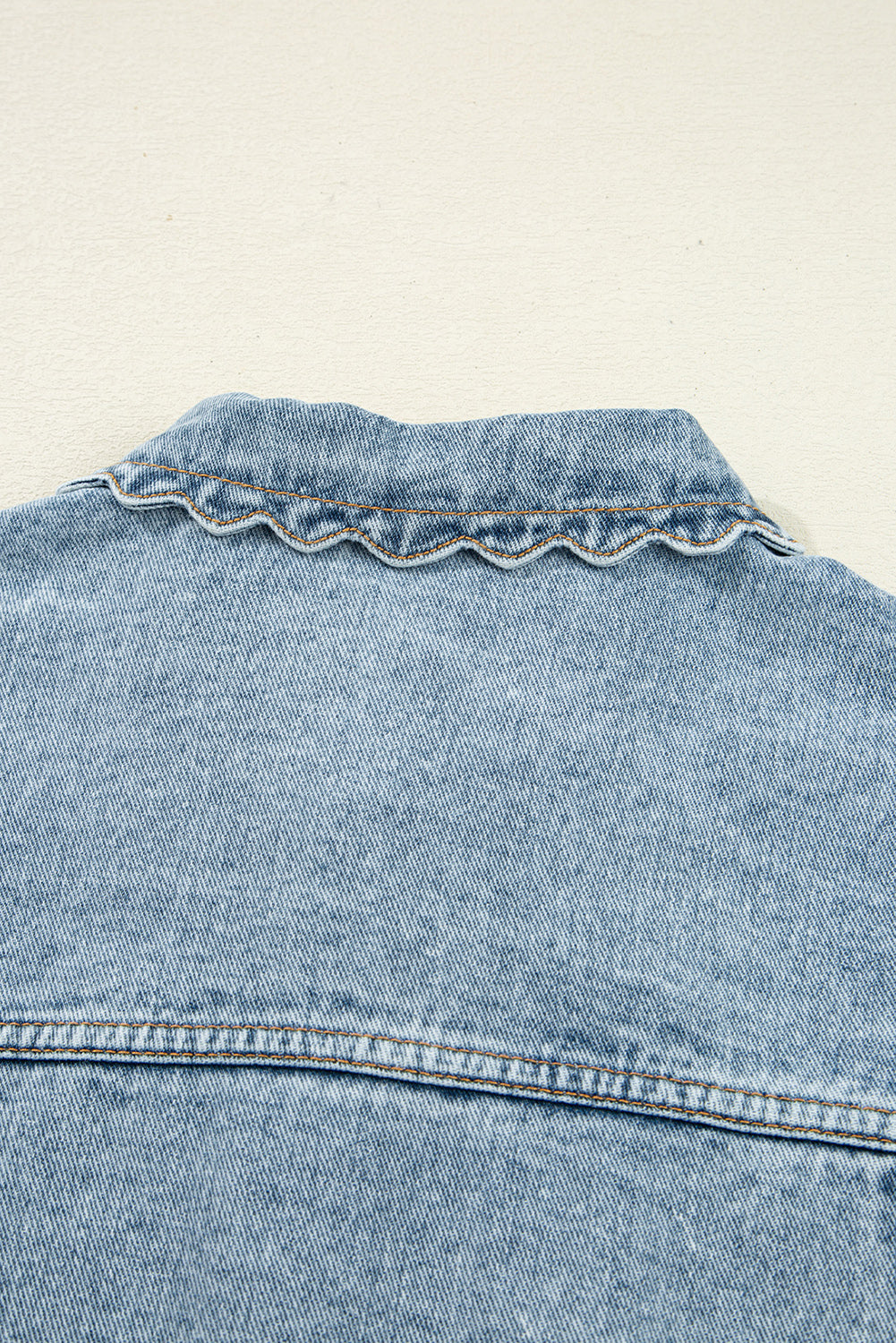 Myosotis Scallop Trim Collar Patched Pocket Button Up Denim Jacket Denim Jackets JT's Designer Fashion