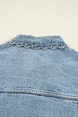 Myosotis Scallop Trim Collar Patched Pocket Button Up Denim Jacket Denim Jackets JT's Designer Fashion