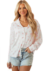 White Love Heart Print Drop Shoulder Puff Sleeve Shirt Blouses & Shirts JT's Designer Fashion