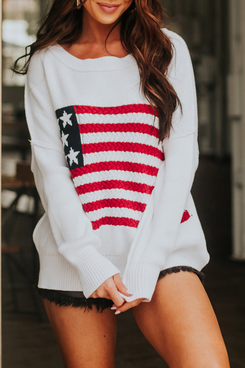 White American Flag Crochet Knit Sweater Sweaters & Cardigans JT's Designer Fashion