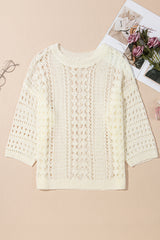 White Hollow Out Knit Bracelet Sleeve Drop Shoulder Sweater Sweaters JT's Designer Fashion