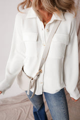 White Solid Color Corduroy Buttoned Long Sleeve Jacket Jackets JT's Designer Fashion