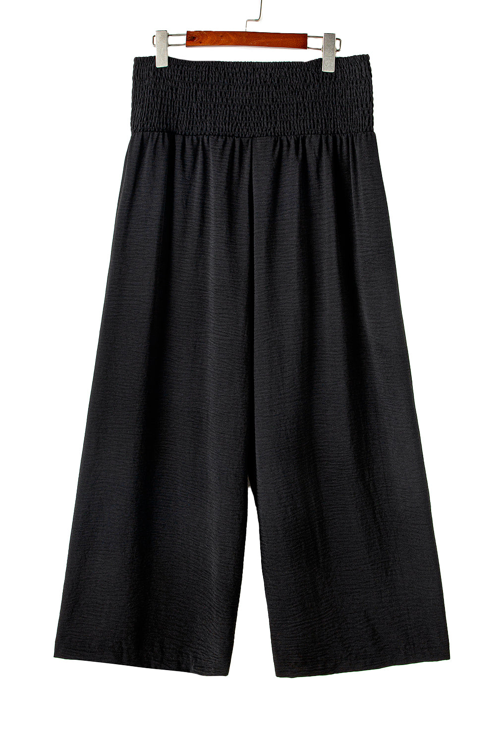 Black Shirred High Waist Plus Size Wide Leg Pants Plus Size Bottoms JT's Designer Fashion