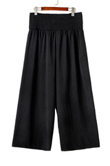 Black Shirred High Waist Plus Size Wide Leg Pants Plus Size Bottoms JT's Designer Fashion