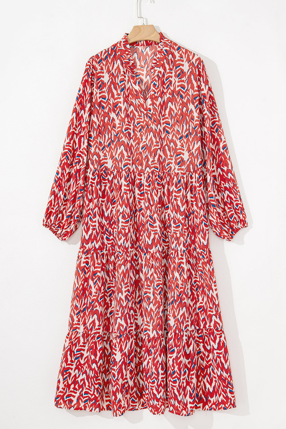 Red Plus Size Abstract Print Notch V Neck High Waist Maxi Dress Plus Size Maxi Dresses JT's Designer Fashion