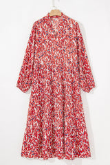 Red Plus Size Abstract Print Notch V Neck High Waist Maxi Dress Plus Size Maxi Dresses JT's Designer Fashion