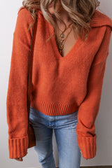 Flamingo Collared V Neck Ribbed Edge Sexy Elegant Sweater Sweaters JT's Designer Fashion