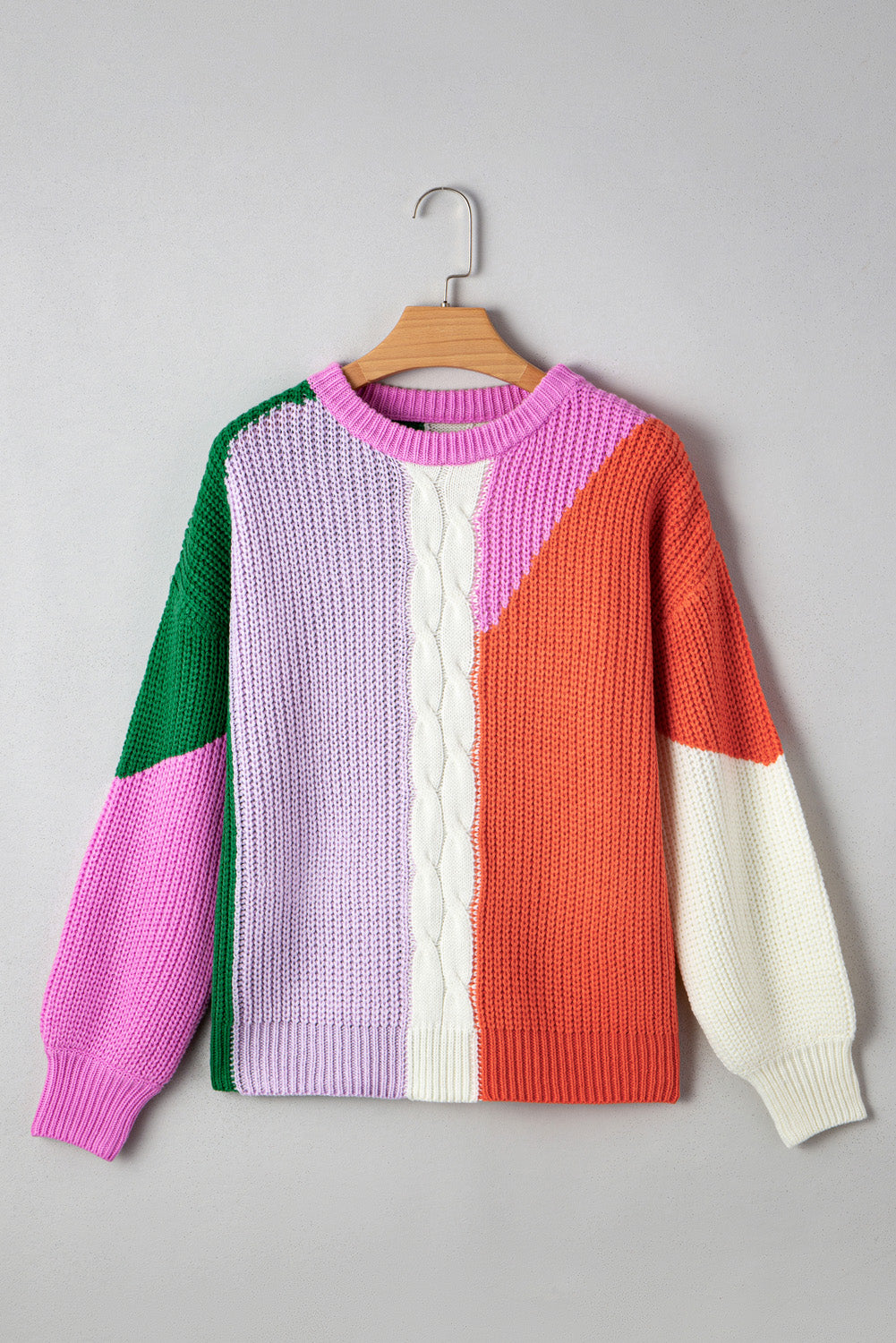 Desert Gold Color Block Textured Knit Drop Shoulder Loose Fit Sweater Sweaters JT's Designer Fashion
