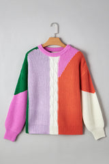 Desert Gold Color Block Textured Knit Drop Shoulder Loose Fit Sweater Sweaters JT's Designer Fashion