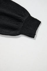 Black Eyelet Pattern Detail V Neck Drop Shoulder Sweater Sweaters JT's Designer Fashion