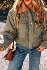 Jungle Green Teddy Collar Flap Pockets Quilted Puffer Jacket Jackets JT's Designer Fashion