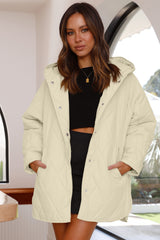 Beige Quilted Snap Button Hooded Coat Coats JT's Designer Fashion