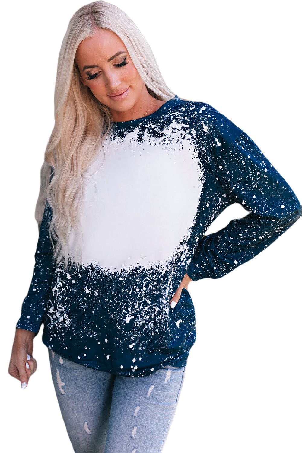 Navy Tie-dyed Crew Neck Pullover Sweatshirt Sweatshirts & Hoodies JT's Designer Fashion