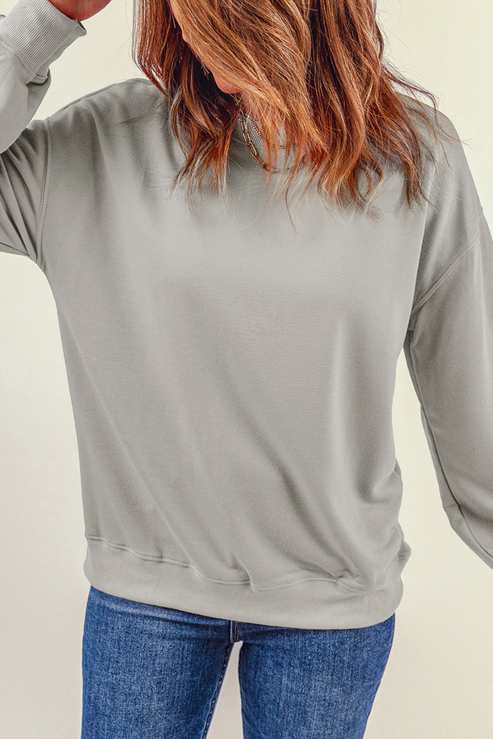 Gray Plain Crew Neck Pullover Sweatshirt Sweatshirts & Hoodies JT's Designer Fashion