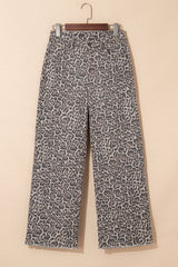 Brown Leopard Frayed Edge Wide Leg High Waist Jeans Jeans JT's Designer Fashion