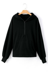 Black Solid Kangaroo Pocket Half Zipper Oversized Hoodie Sweatshirts & Hoodies JT's Designer Fashion