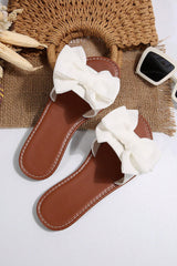 White Bow Knot Decor Leather Insole Flat Slippers Slippers JT's Designer Fashion