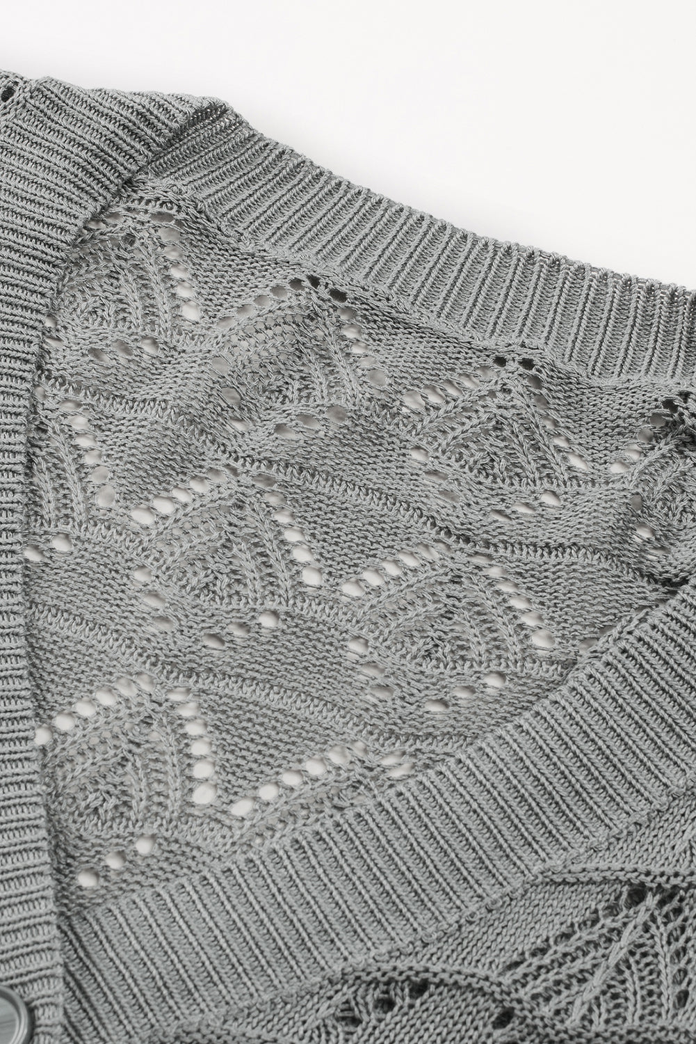 Gray Lightweight Buttoned Front Crochet Cardigan Cardigans JT's Designer Fashion