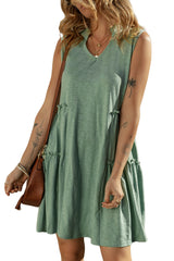 Moonlight Jade Split V Neck Tiered Flowy Sleeveless Dress Dresses JT's Designer Fashion