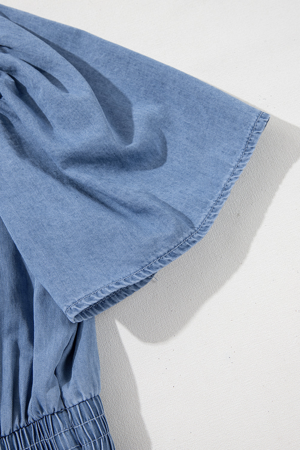 Ashleigh Blue Ruffled V Neck Smocked High Waist Denim Mini Dress Mini Dresses JT's Designer Fashion
