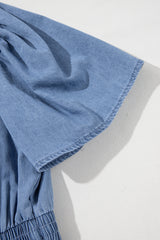 Ashleigh Blue Ruffled V Neck Smocked High Waist Denim Mini Dress Mini Dresses JT's Designer Fashion
