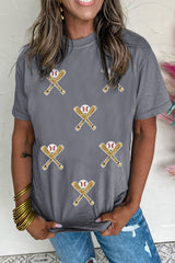 Gray Sequined Game Day Casual Tee Graphic Tees JT's Designer Fashion