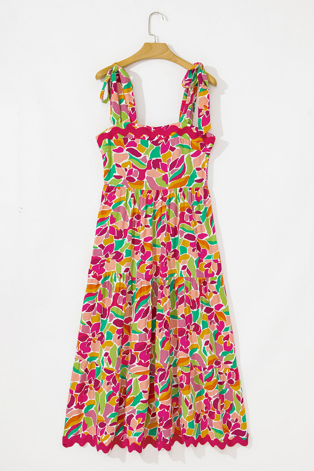 Multicolour Floral Tied Straps Ricrac Trim Long Dress Maxi Dresses JT's Designer Fashion