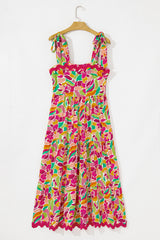 Multicolour Floral Tied Straps Ricrac Trim Long Dress Maxi Dresses JT's Designer Fashion