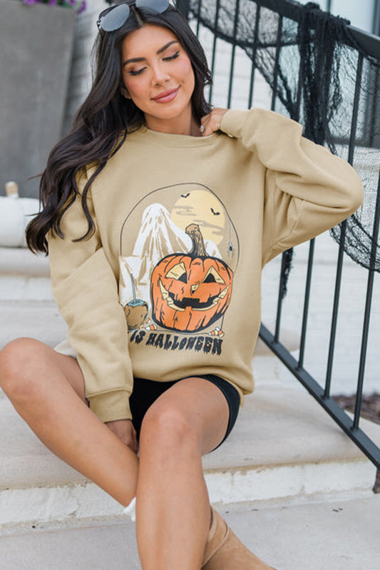 Parchment Spooky Pumpkin Graphic Crewneck Halloween Sweatshirt Graphic Sweatshirts JT's Designer Fashion