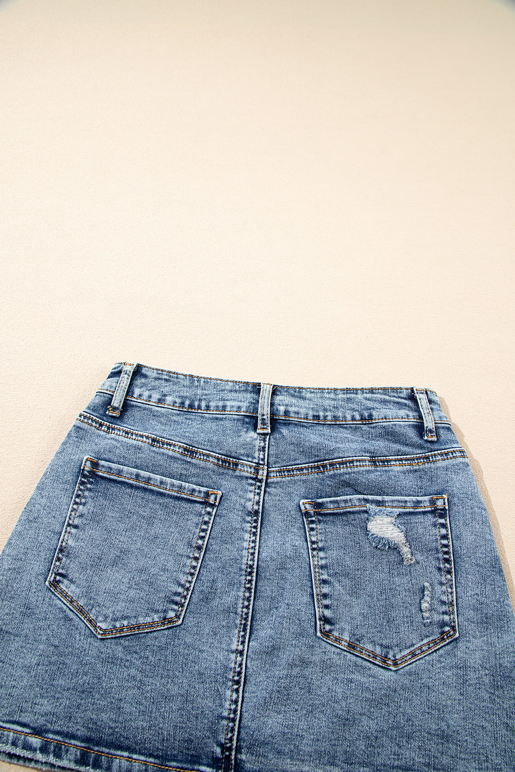 Dusk Blue Rhinestone Distressed Denim High Waist Mini Skirt Skirts & Petticoat JT's Designer Fashion