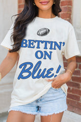 White Rugby Football BETTIN ON Blue Graphic Crewneck T Shirt Graphic Tees JT's Designer Fashion