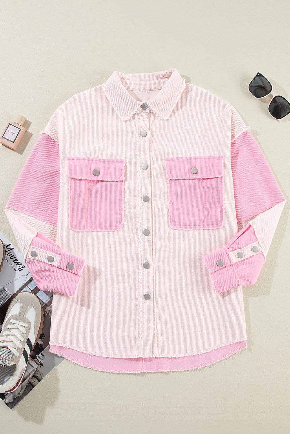 Delicacy Two-tone Color Exposed Seam Corduroy Shacket Jackets JT's Designer Fashion
