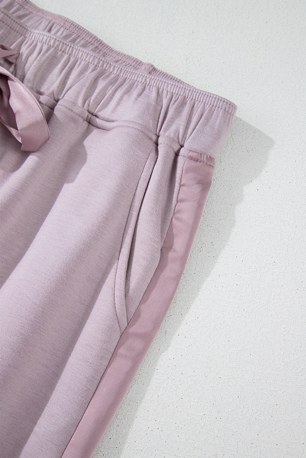 Orchid Petal Drawstring Waist Satin Stripe Patch Straight Leg High Waist Pants Pants & Culotte JT's Designer Fashion