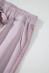 Orchid Petal Drawstring Waist Satin Stripe Patch Straight Leg High Waist Pants Pants & Culotte JT's Designer Fashion
