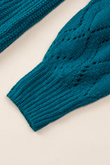 Blue Hollow-out Puffy Sleeve Knit Sweater Sweaters JT's Designer Fashion