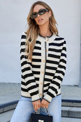 Black Stripe Chic Golden Button Cardigan Sweater Black Stripe 42%Acrylic+30%Polyester+28%Polyamide Cardigans JT's Designer Fashion