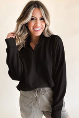 Black Zipped Neck Pullover Drop Shoulder Sweatshirt Sweatshirts & Hoodies JT's Designer Fashion