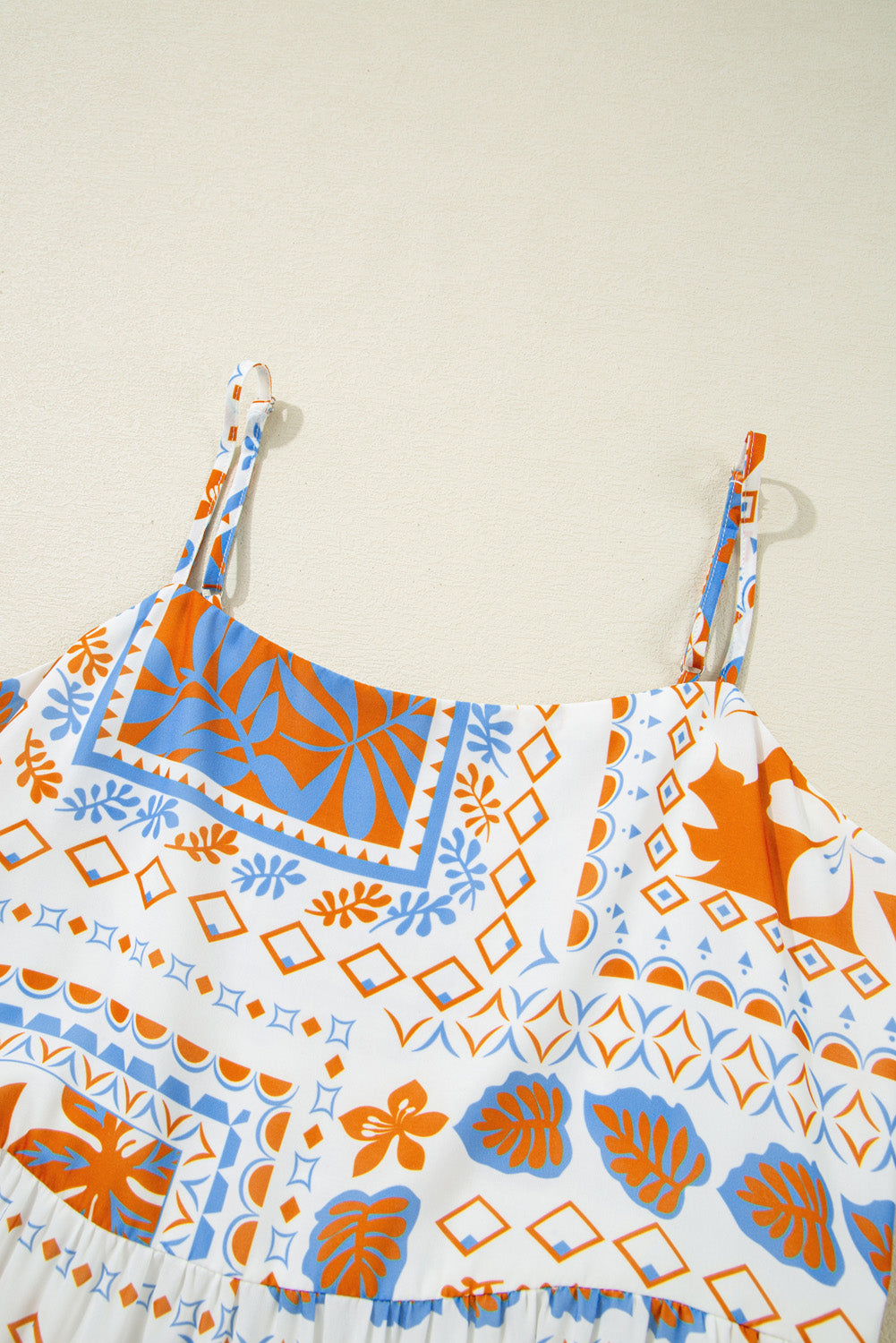 Orange Multi Printed Ricrac Trim Spaghetti Straps Long Dress Maxi Dresses JT's Designer Fashion