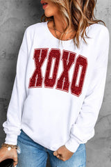 White Glitter XOXO Graphic Crewneck Valentines Pullover Sweatshirt Graphic Sweatshirts JT's Designer Fashion