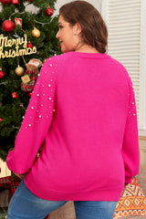 Strawberry Pink Pearled Decor Raglan Sleeve Plus Size Sweater Plus Size Sweaters & Cardigans JT's Designer Fashion